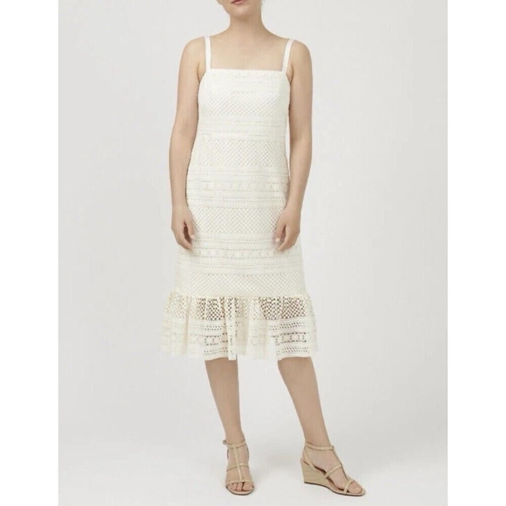J. Crew Geometric Lace Midi Dress Ivory Sz 2